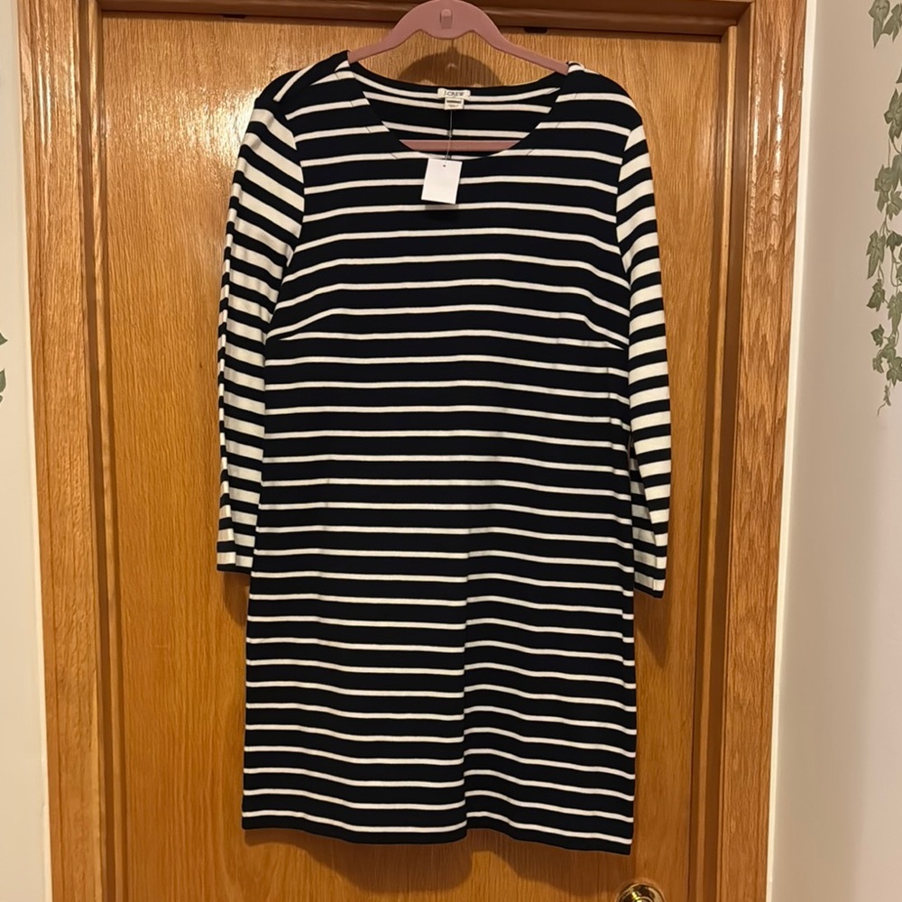 J. Crew Navy and White Long Sleeve Dress size L NWT